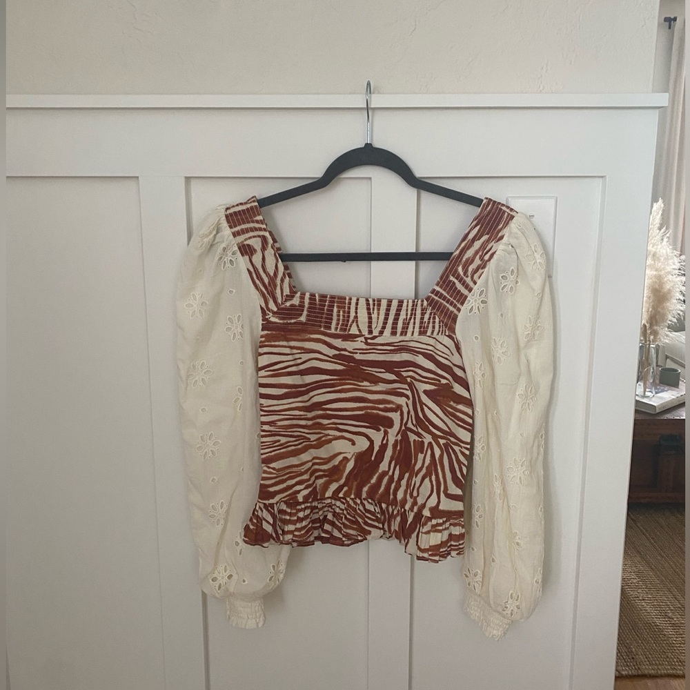 Anthropologie Brown and Cream Blouse